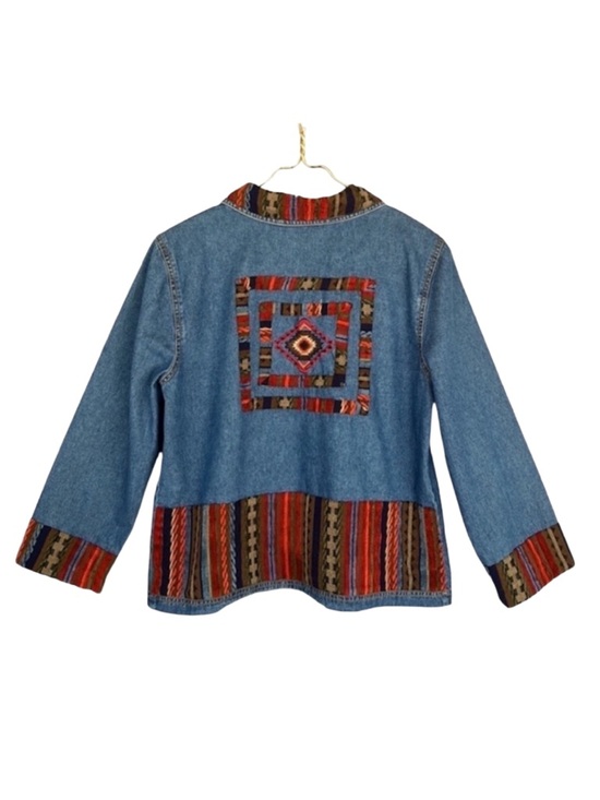 Vintage Jackets & Blazers - Vintage Christina Hope Denim Jacket Southwestern Aztec Embroidery 12
